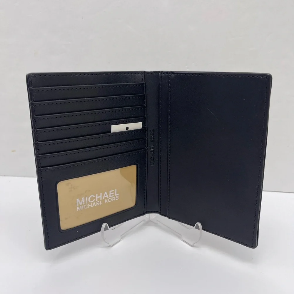 Michael Kors Jet Set Travel Md Sign Patent Logo Debossed Passport Case Black